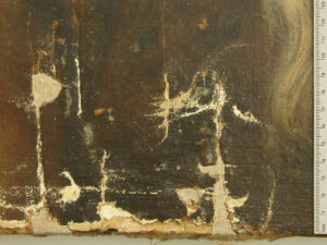 Portfolio 14 Gemälde Bacchus, Detail Unterseite, nach Einsetzen der Leinwandintarsien